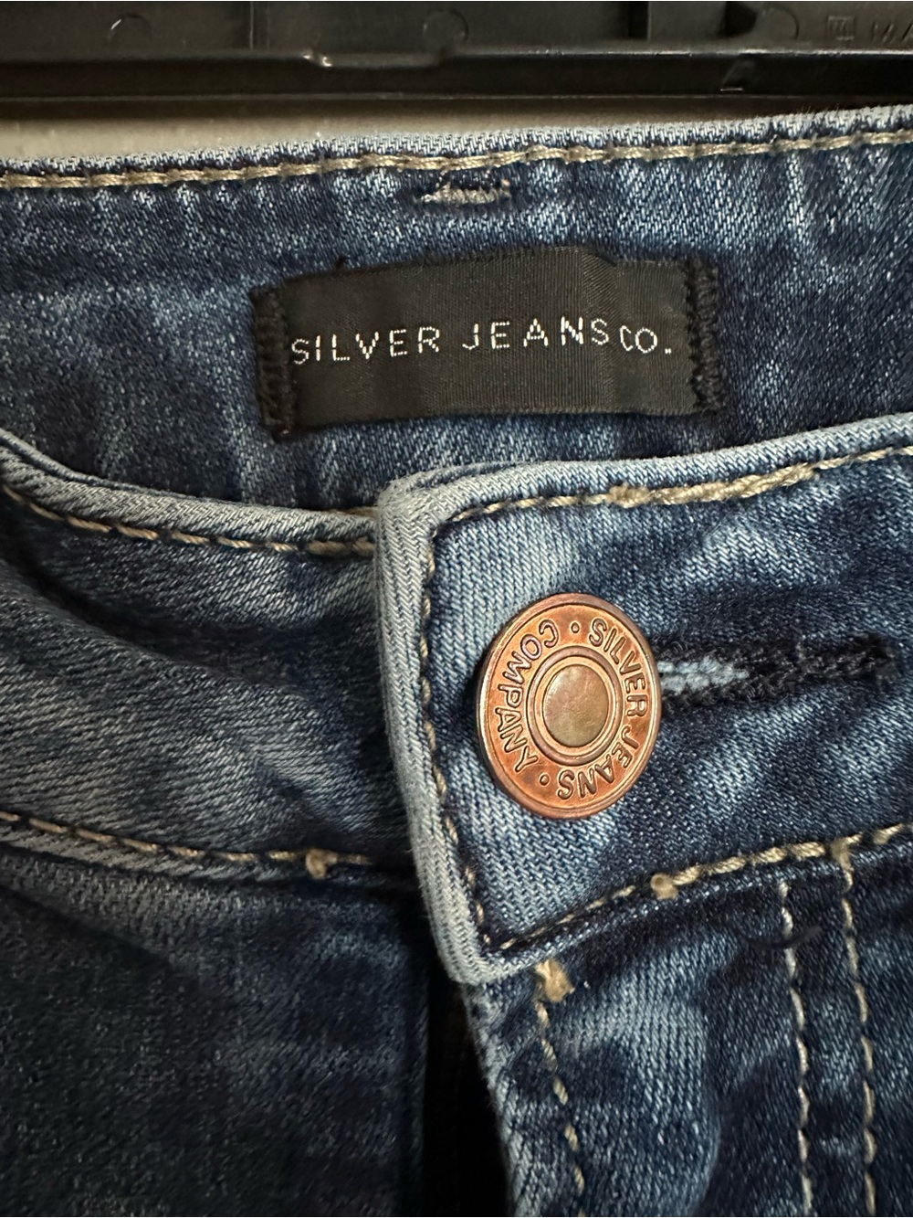 Silver Jeans Light Blue Denim Capri with Brushed Silver Button
